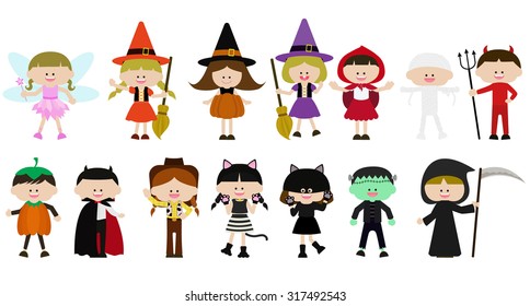 Vector Illustration of halloween kids in costume