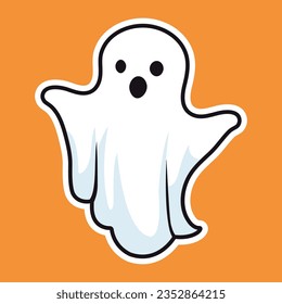 Vector illustration of Halloween levitating phantom ghost with facial expressions. Halloween party concept. Mystical drawings for decoration elements, greeting card, poster, banner, logo. Sticker.