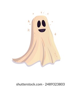 Vector illustration of Halloween levitating phantom ghost holding pumpkin. Halloween party concept. Mystical drawings for decoration, greeting card, poster, banner, logo.