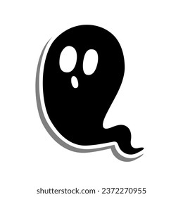 Vector illustration of Halloween Little Black Ghost. Cartoon on white silhouette and Gray shadow.