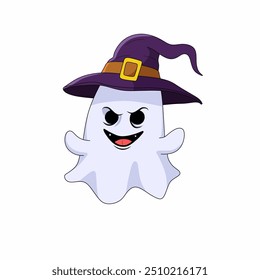 Vector illustration of Halloween little ghost spooky. Halloween party concept. Mystical drawings for decoration, greeting card, poster, banner, logo. Spooky cartoon elements.