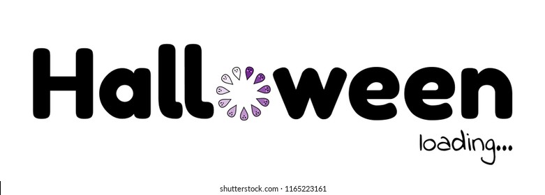 Vector illustration. Halloween loading. Download. Black text on white background. Load wheel.  violet ghost.