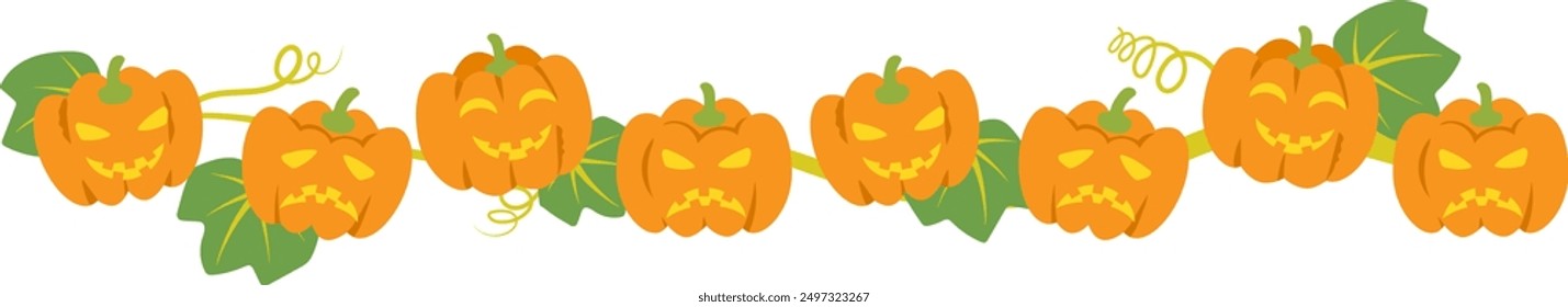 Vector illustration of Halloween material made of lines connecting jack-o-lanterns with various expressions