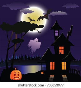 Vector illustration with Halloween night