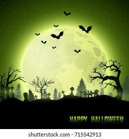 Vector illustration of Halloween night background with full moon