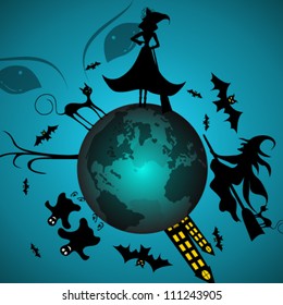Vector illustration of Halloween night on earth