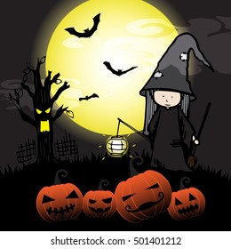 vector illustration Halloween night on full moon design background