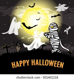 vector illustration Halloween night on full moon design background. A Halloween vector for holiday in October.