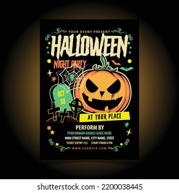 Vector Illustration of Halloween Night Party Flyer, Poster