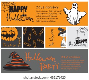 Vector illustration of Halloween party banners and cards collection. 