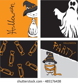 Vector illustration of Halloween party banners and cards collection. 