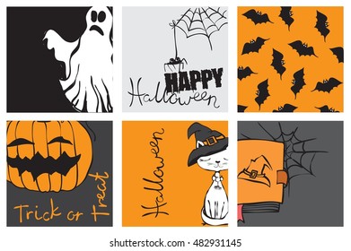 Vector illustration of Halloween party card collection. 