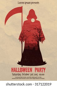 Vector illustration of Halloween party invitation or flyer design template 