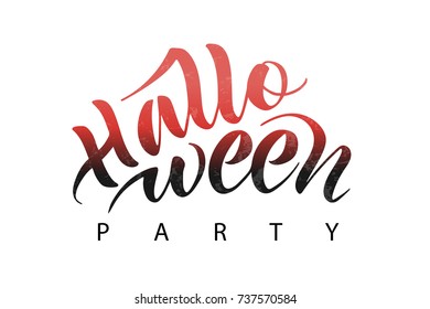 Vector illustration of Halloween Party text for invitation to a party. Postcards for Halloween. Handwritten holiday calligraphy Halloween party poster.