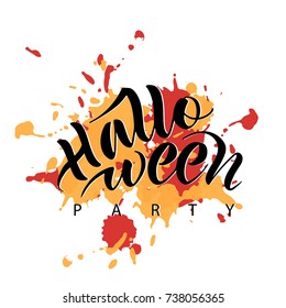 Vector illustration of Halloween Party text for invitation to a party. Postcards for Halloween. Handwritten holiday calligraphy Halloween party poster.