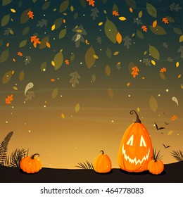 Vector Illustration of a Halloween Poster Background with Funny Pumpkins