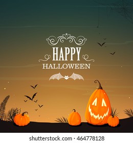 Vector Illustration of a Halloween Poster Background with Funny Pumpkins