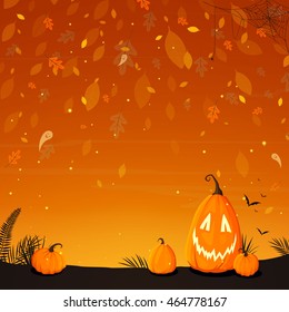 Vector Illustration of a Halloween Poster Background with Funny Pumpkins