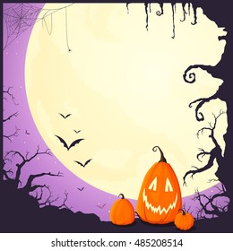 Vector Illustration of a Halloween Poster Background with Funny Pumpkins