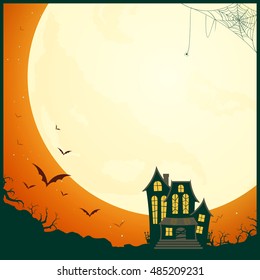 Vector Illustration of a Halloween Poster Background with Full Moon and Scary House