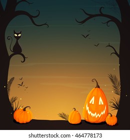 Vector Illustration of a Halloween Poster with Funny Pumpkins