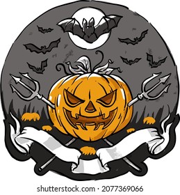 Vector illustration halloween, pumpkin, bats, poster, sticker, print