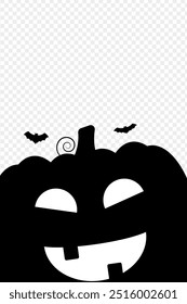 Vector illustration of Halloween pumpkin with bats on transparent background