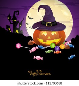 Vector Illustration of a Halloween Pumpkin with Candies