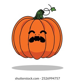 Vector illustration of a Halloween pumpkin with a crying face. The perfect fall holiday symbol for Halloween-themed designs. Orange pumpkin on a white background, ideal for your Halloween decorations