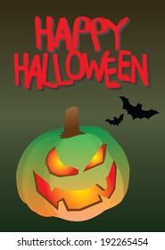 Vector illustration of a Halloween pumpkin with an evil grin. Halloween concept with copy space, 