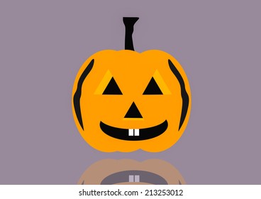 Vector Illustration of  halloween pumpkin face on reflect background
