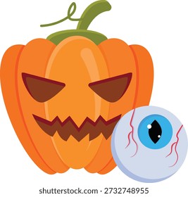 Ilustración vectorial de una calabaza de Halloween con un globo ocular, a un precio de $ 1 USD.