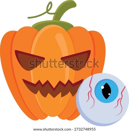 Vector illustration of a Halloween pumpkin featuring an eyeball, priced at $1 USD.