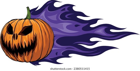 vector illustration halloween pumpkin with fire on white background