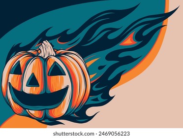 Ilustración vectorial de calabaza de halloween con fuego sobre fondo blanco