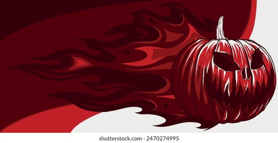 vector illustration halloween pumpkin with fire on white background