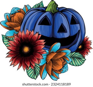 vector illustration of halloween pumpkin with flower