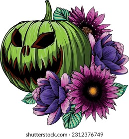 ilustración vectorial de la calabaza de halloween con flores