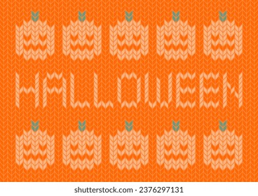 Vector illustration of Halloween. Pumpkin ghost yarn mesh pattern. Colorful background illustration.