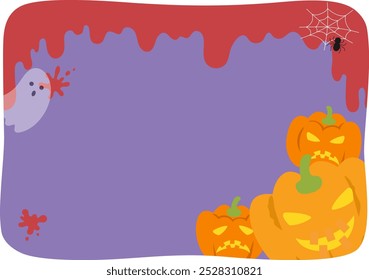 Ilustración vectorial de calabaza de Halloween, fantasma y goteo de sangre marco