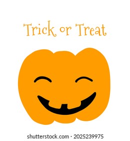 Vector illustration of Halloween pumpkin in hand drawn cartoon style on white background.