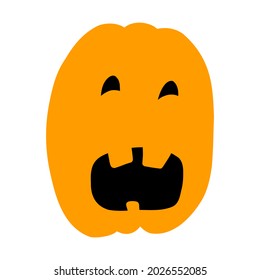 Vector illustration of Halloween pumpkin in hand drawn cartoon style on white background.