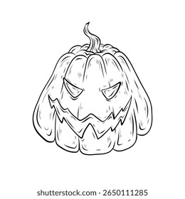 Vector illustration of Halloween pumpkin. Hand drawn vector graphics. Pumpkin Jack, Halloween holiday. Hand drawn, ink, doodle style. Holiday design and decoration