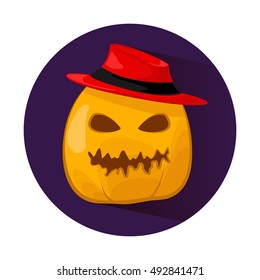 Vector illustration of Halloween Pumpkin.  Pumpkin with hat in a cartoon style.