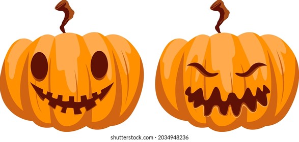 Vector illustration. Halloween, pumpkin, holiday of the dead. October 31. vegetable, orange pumpkin face. autumn. a face. horror. decoration. ser