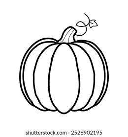 Vector illustration of a Halloween pumpkin icon in line style. This thin linear design is isolated on a white background, perfect for Halloween themes and festive decorations