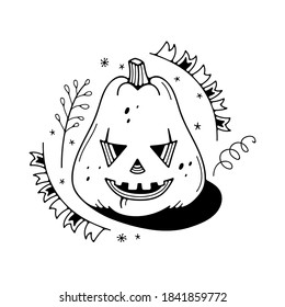Vector illustration with halloween pumpkin. Isolated on white background. Cute doodle illustration.