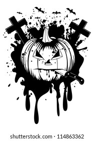 Vector  illustration halloween pumpkin with knife