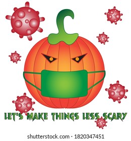 Ilustración vectorial de una linterna de calabaza de Halloween lleva una máscara facial