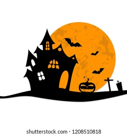vector illustration. Halloween. pumpkin, moon, bats